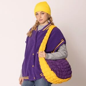 Purple Yellow Cloud Puffer Hobo Bag Purse Quilted Shoulder Womens Crossbody